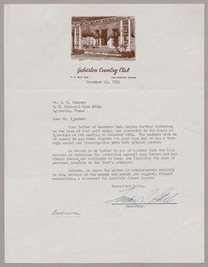 [Letter from Galveston Country Club to I. H. Kempner, December 13, 1954]