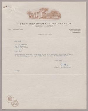 Primary view of object titled '[Letter from Connecticut Mutual Life Insurance Company to I. H. Kempner, November 10, 1954]'.