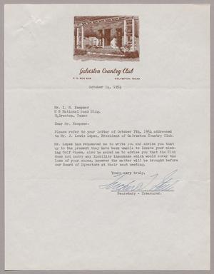 [Letter from Galveston Country Club to I. H. Kempner, October 14, 1954]