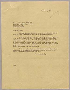 [Letter from I. H. Kempner to Galveston Country Club, October 7, 1954]