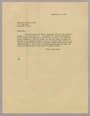 [Letter from I. H. Kempner to Galveston Country Club, September 10, 1954]