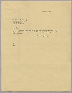 [Letter from Isaac Herbert Kempner to Morris Plantowsky, July 16, 1954]