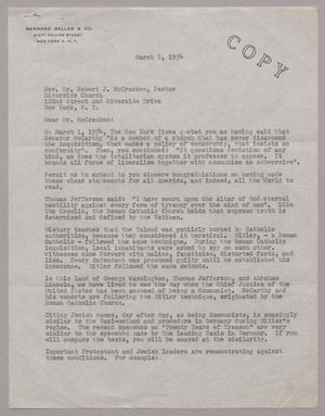 [Letter from Bernard Gelles to Rev. Dr. Robert H. McCracken, March 8, 1954]