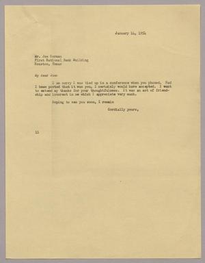 [Letter from Isaac Herbert Kempner to Joe Corman, January 14, 1954]