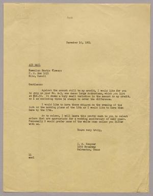 Primary view of object titled '[Letter from I. H. Kempner to Hawaiian Exotic Flowers, December 10, 1954]'.