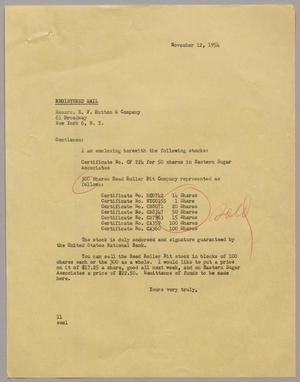 [Letter from I. H. Kempner to E. F. Hutton & Company, November 12, 1954]