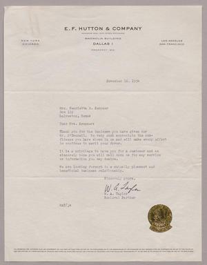 [Letter from E. F. Hutton & Company to Henrietta B. Kempner, November 16, 1954]