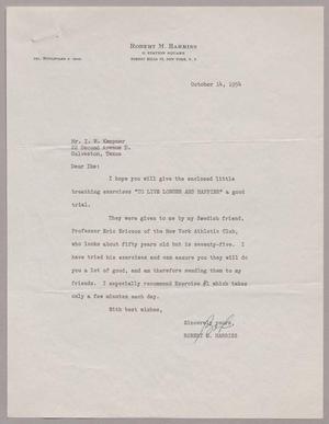 [Letter from Robert M. Harriss to I. H. Kempner, October 14, 1954]