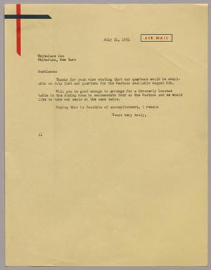 [Letter from I. H. Kempner to Whiteface Inn, July 21, 1954]