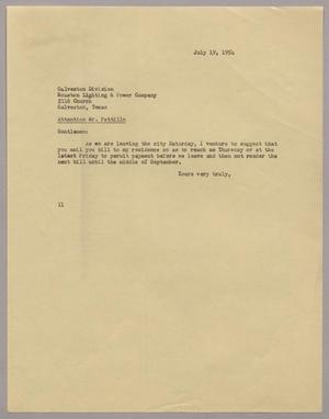 [Letter from I. H. Kempner to Houston Lighting & Power Company, July 19, 1954]