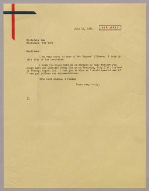 [Letter from I. H. Kempner to Whiteface Inn, July 16, 1954]