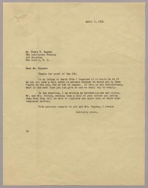[Letter from I. H. Kempner to Henry W. Haynes, April 7, 1954]