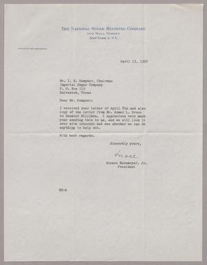 [Letter from Horace Havemeyer, Jr. to I. H. Kempner, April 13, 1954]