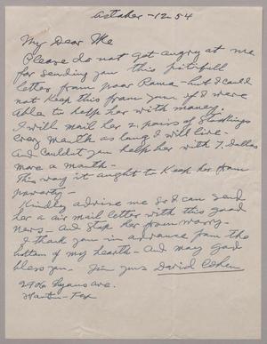 [Letter from David Cohen to I. H. Kempner, October 12, 1954]