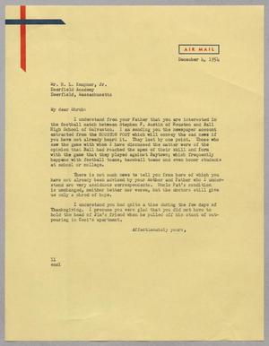 Primary view of object titled '[Letter from Isaac H. Kempner to Harris L. Kempner Jr., December 4, 1954]'.