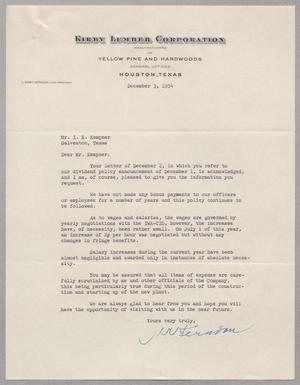 [Letter from J. Kirby Herndon to I. H. Kempner, December 3, 1954]