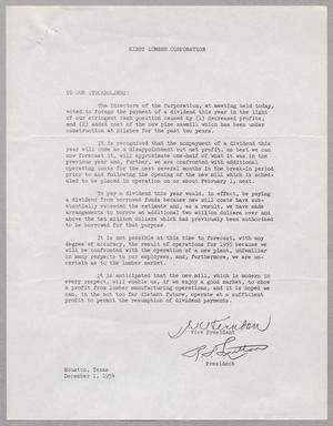 [Letter from Kirby Lumber Corporation, December 1, 1954]