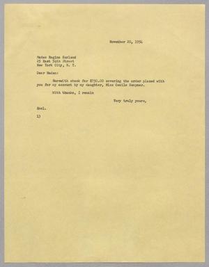[Letter from Isaac H. Kempner to Regina Kurland, November 20, 1954]