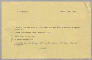 [Letter from Robert Lee Kempner to I. H. Kempner, October 16, 1954]