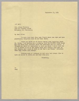 Primary view of object titled '[Letter from I. H. Kempner to Allen Kimberly, September 11, 1954]'.