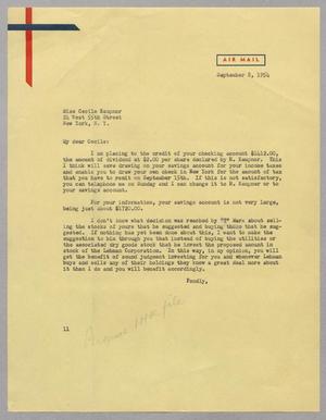 Primary view of object titled '[Letter from I. H. Kempner to Cecile Kempner, September 8, 1954]'.