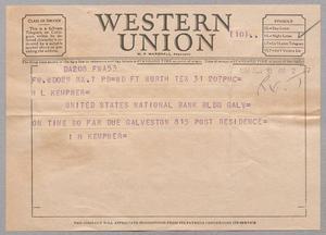 [Telegram from Isaac H. Kempner to Harris L. Kempner, August 31, 1954]
