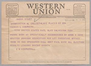[Telegram from Isaac H. Kempner to Harris L. Kempner, August 28, 1954]