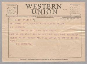 [Telegram from Isaac H. Kempner to Harris Leon Kempner, August 22, 1954]