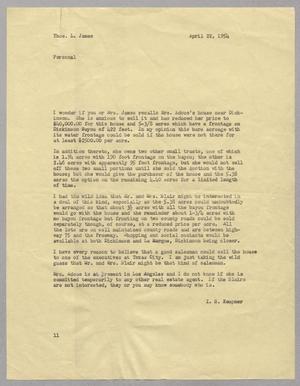 [Letter from I. H. Kempner to Thomas. L. James, April 22, 1954]
