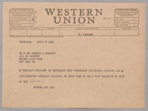 [Telegram from I. H. and Henrietta Kempner to Harris L. and Ruth Kempner, April 8, 1954]