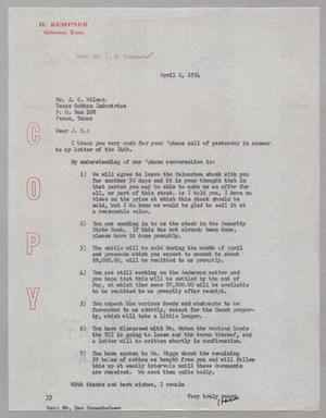 [Copy of Letter From Harris Leon Kempner to J. C. Wilson, April 2, 1954]