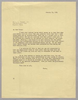 [Letter from I. H. Kempner to Isaac H. Kempner III, January 14, 1954]