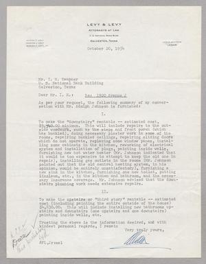 [Letter from Adrian F. Levy, Jr. to I. H. Kempner, October 20, 1954]