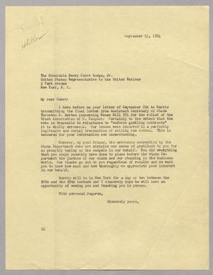 [Letter from I. H. Kempner to Henry Cabot Lodge, Jr., September 13, 1954]