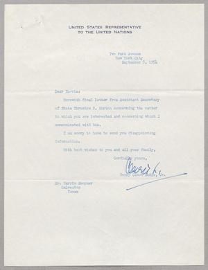 [Letter from Henry Cabot Lodge, Jr., to Harris Kempner, September 8, 1954]