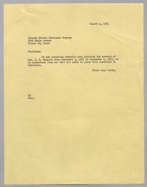 [Letter from A. H. Blackshear, Jr. to Liberty Mutual Insurance Company, August 4, 1954]