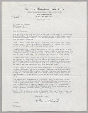 Primary view of object titled '[Letter from Lincoln Memorial University to I. H. Kempner, August 25, 1954]'.