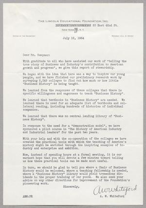 [Letter from Lincoln Educational Foundation, Inc. to I. H. Kempner, July 12, 1954]