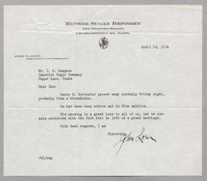 [Letter from John W. Lowe to I. H. Kempner, April 12, 1954]
