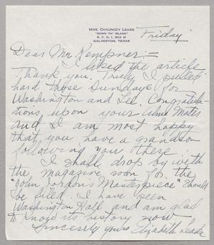 [Handwritten Letter from Elizabeth Leake to I. H. Kempner, 1954]
