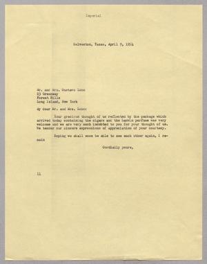 Primary view of object titled '[Letter from I. H. Kempner to Mr. and Mrs. Gustavo Lobo, April 9, 1954]'.