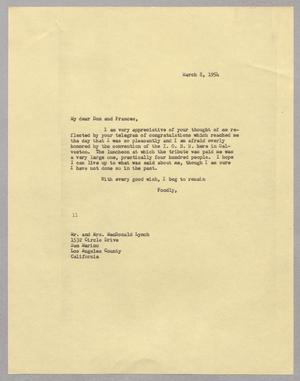 [Letter from I. H. Kempner to MacDonald and Frances Lynch, March 8, 1954]