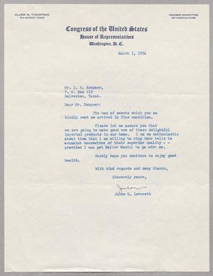 [Letter from Jules G. Leverett to I. H. Kempner, March 3, 1954]