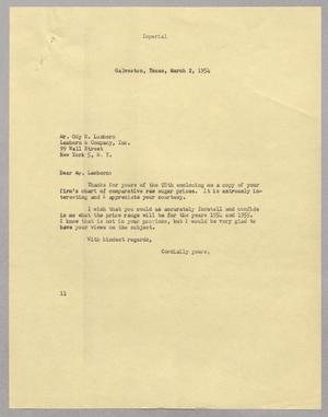 [Letter from I. H. Kempner to Ody h. Lamborn, March 2, 1954]