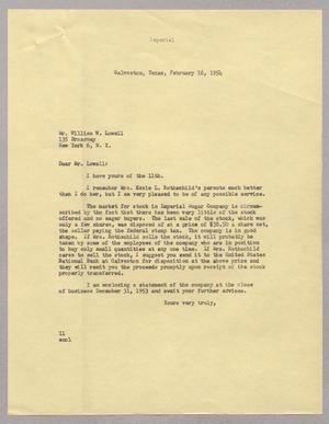 [Letter from I. H. Kempner to William W. Lowell, February 16, 1954]