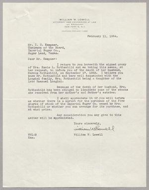 [Letter from William W. Lowell to I. H. Kempner, February 11, 1954]