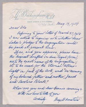 [Handwritten Letter from Max B. Arnstein to I. H. Kempner, May 19, 1954]
