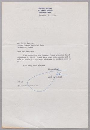 [Letter from John H. McCray to I. H. Kempner, December 31, 1954]