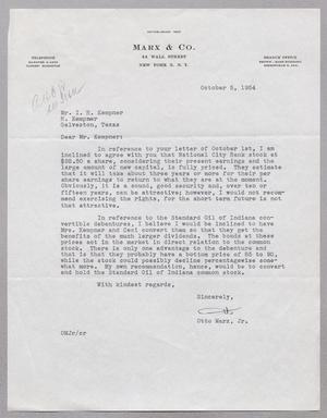 [Letter from Otto Marx Jr. to I. H. Kempner, October 5, 1954]