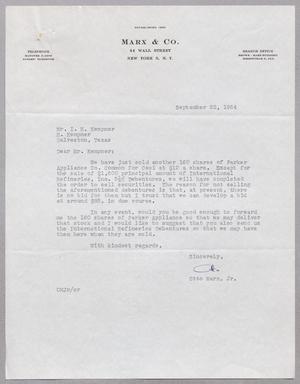 [Letter from Otto Marx, Jr. to Isaac H. Kempner, September 22, 1954]